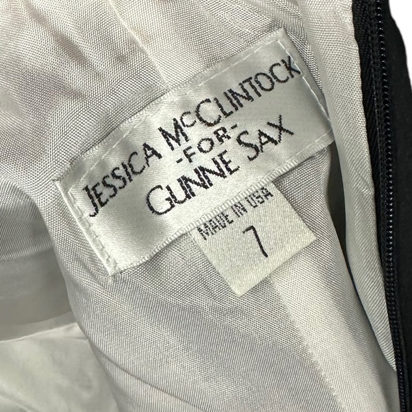 Jesssica McClintock for Gunne Sax Black Satin Cocktail Dress White Tulle Size 7 - Picture 5 of 13